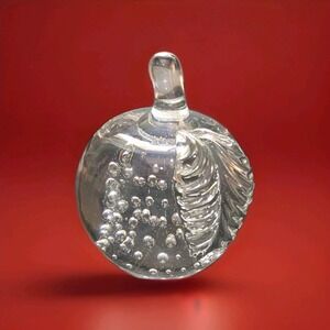 Murano Style Art Glass‎ Clear Apple Paperweight Controlled Bubbles Unmarked